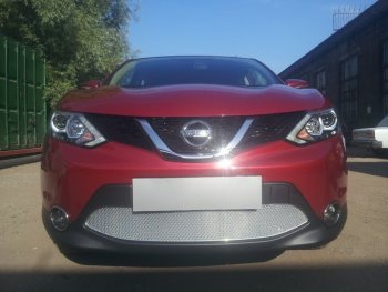 Защитная сетка в бампер (низ, ячейка 4х10 мм) Стрелка11 Премиум Nissan Qashqai 2 J11 дорестайлинг (2013-2019) (Хром)