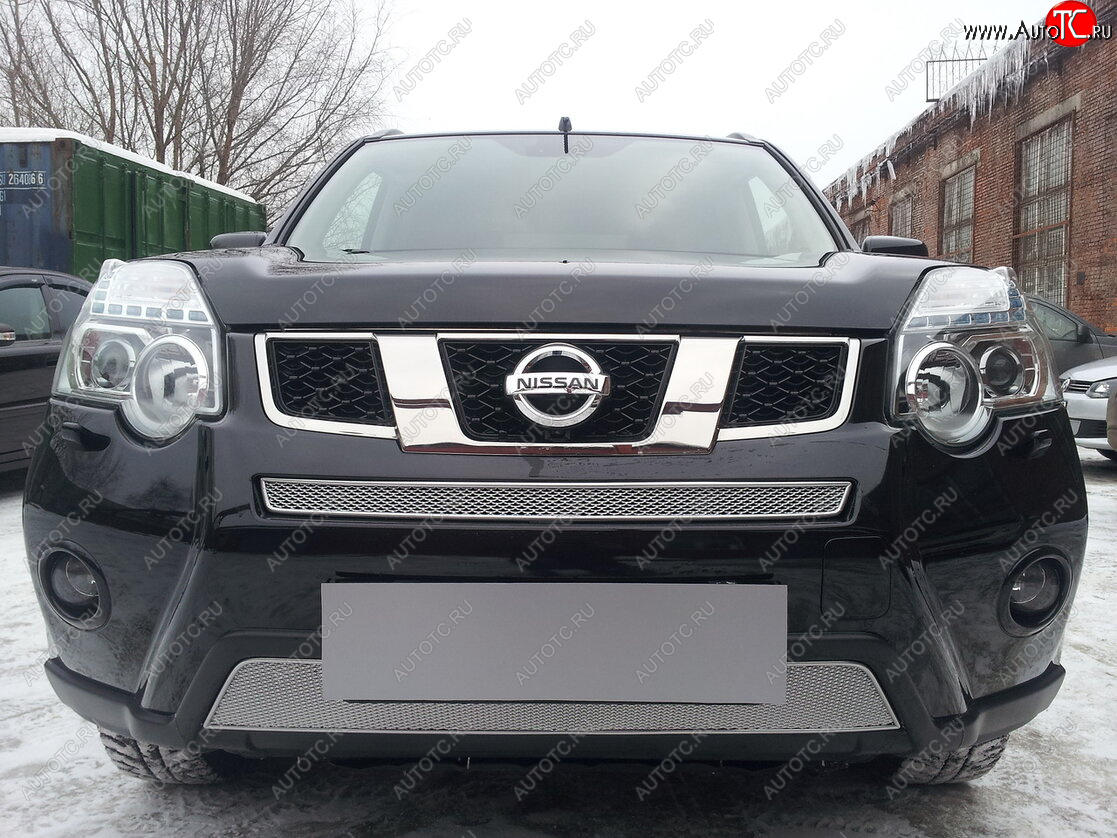 4 549 р. Защитная сетка в бампер (низ, ячейка 4х10 мм) Стрелка11 Премиум Nissan X-trail 2 T31 рестайлинг (2010-2015) (Хром)  с доставкой в г. Майкоп