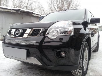 4 549 р. Защитная сетка в бампер (низ, ячейка 4х10 мм) Стрелка11 Премиум Nissan X-trail 2 T31 рестайлинг (2010-2015) (Хром)  с доставкой в г. Майкоп. Увеличить фотографию 3