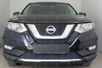 Защитная сетка в бампер (середина, ячейка 4х10 мм) Стрелка11 Премиум Nissan X-trail 3 T32 рестайлинг (2017-2022) (Чёрная)
