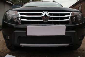 Защитная сетка в бампер (низ, ячейка 4х10 мм) Стрелка11 Премиум Renault Duster HS дорестайлинг (2010-2015) (Чёрная)
