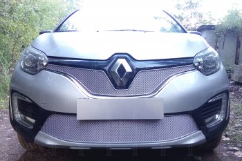 Защитная сетка в бампер (верх, ячейка 4х10 мм) Стрелка11 Премиум Renault Kaptur дорестайлинг (2016-2020) (Хром)