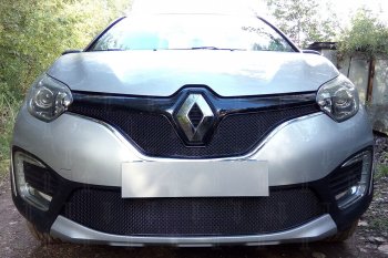 Защитная сетка в бампер (низ, ячейка 4х10 мм) Стрелка11 Премиум Renault Kaptur дорестайлинг (2016-2020) (Чёрная)