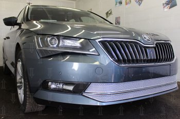 6 999 р. Защитная сетка в бампер (низ, 2 части, ячейка 4х10 мм) Стрелка11 Премиум Skoda Superb B8 (3V5) универсал дорестайлинг (2015-2019) (Хром)  с доставкой в г. Майкоп. Увеличить фотографию 2