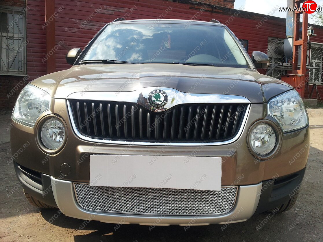 4 299 р. Защитная сетка в бампер (низ, ячейка 4х10 мм) Стрелка11 Премиум Skoda Yeti (2009-2013) (Хром)  с доставкой в г. Майкоп