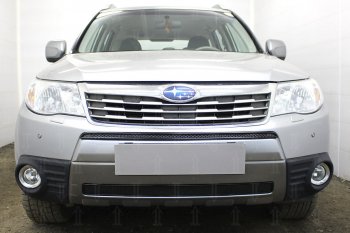 Защитная сетка в бампер (низ, ячейка 4х10 мм) Стрелка11 Премиум Subaru Forester SH (2008-2013) (Чёрная)