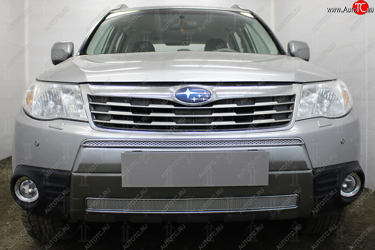 4 099 р. Защитная сетка в бампер (низ, ячейка 4х10 мм) Стрелка11 Премиум Subaru Forester SH (2008-2013) (Хром)  с доставкой в г. Майкоп