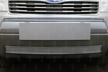 Защитная сетка в бампер (середина, ячейка 4х10 мм) Стрелка11 Премиум Subaru Forester SH (2008-2013) (Хром)