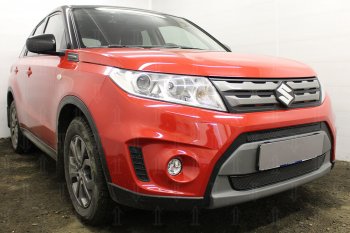 6 999 р. Защитная сетка в бампер (низ, 2 части, ячейка 4х10 мм) Стрелка11 Премиум Suzuki Vitara LY дорестайлинг (2015-2019) (Чёрная)  с доставкой в г. Майкоп. Увеличить фотографию 3