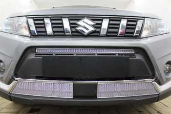 Защитная сетка в бампер (верх, ячейка 4х10 мм) Стрелка11 Премиум Suzuki Vitara LY рестайлинг (2018-2025) (Хром)
