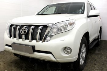Защитная сетка в бампер (верх, ячейка 4х10 мм) Стрелка11 Премиум Toyota Land Cruiser Prado J150 1-ый рестайлинг (2013-2017) (Чёрная)