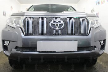 Защитная сетка в бампер (верх, ячейка 4х10 мм) Стрелка11 Премиум Toyota Land Cruiser Prado J150 2-ой рестайлинг (2017-2020) (Чёрная)