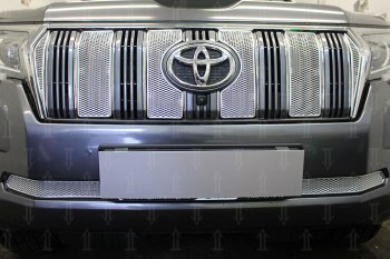 Защитная сетка в бампер (низ, ячейка 4х10 мм) Стрелка11 Премиум Toyota Land Cruiser Prado J150 2-ой рестайлинг (2017-2020) (Хром)