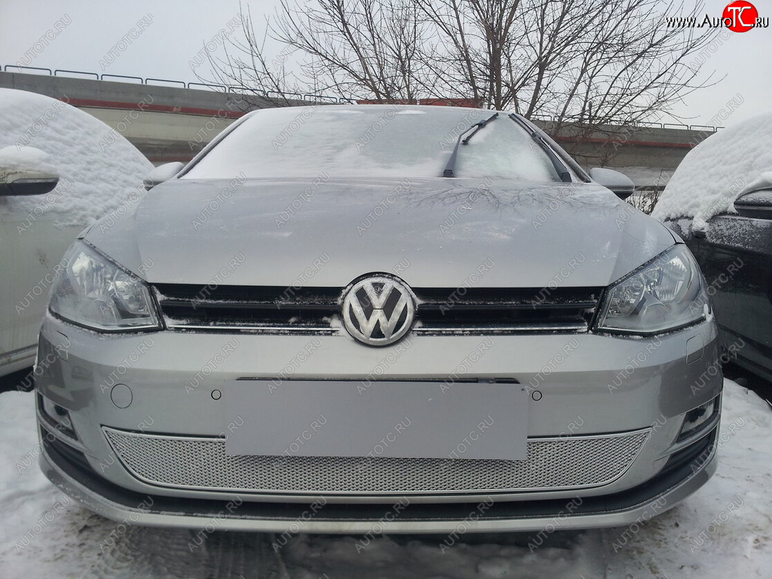 4 299 р. Защитная сетка в бампер (низ, ячейка 4х10 мм) Стрелка11 Премиум Volkswagen Golf 7 дорестайлинг, хэтчбэк 5 дв. (2012-2017) (Хром)  с доставкой в г. Майкоп