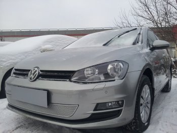 4 299 р. Защитная сетка в бампер (низ, ячейка 4х10 мм) Стрелка11 Премиум Volkswagen Golf 7 дорестайлинг, хэтчбэк 5 дв. (2012-2017) (Хром)  с доставкой в г. Майкоп. Увеличить фотографию 2