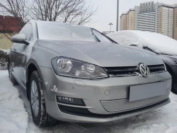 4 299 р. Защитная сетка в бампер (низ, ячейка 4х10 мм) Стрелка11 Премиум Volkswagen Golf 7 дорестайлинг, хэтчбэк 5 дв. (2012-2017) (Хром)  с доставкой в г. Майкоп. Увеличить фотографию 3