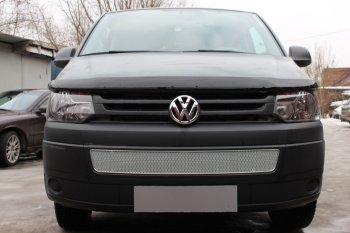 Защитная сетка в бампер (низ, ячейка 4х10 мм) Стрелка11 Премиум Volkswagen Caravelle T5 рестайлинг (2009-2015) (Хром)