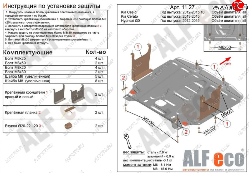 4 799 р. Защита картера двигателя и КПП Alfeco KIA Cerato 3 YD дорестайлинг седан (2013-2016) (Сталь 2 мм)  с доставкой в г. Майкоп