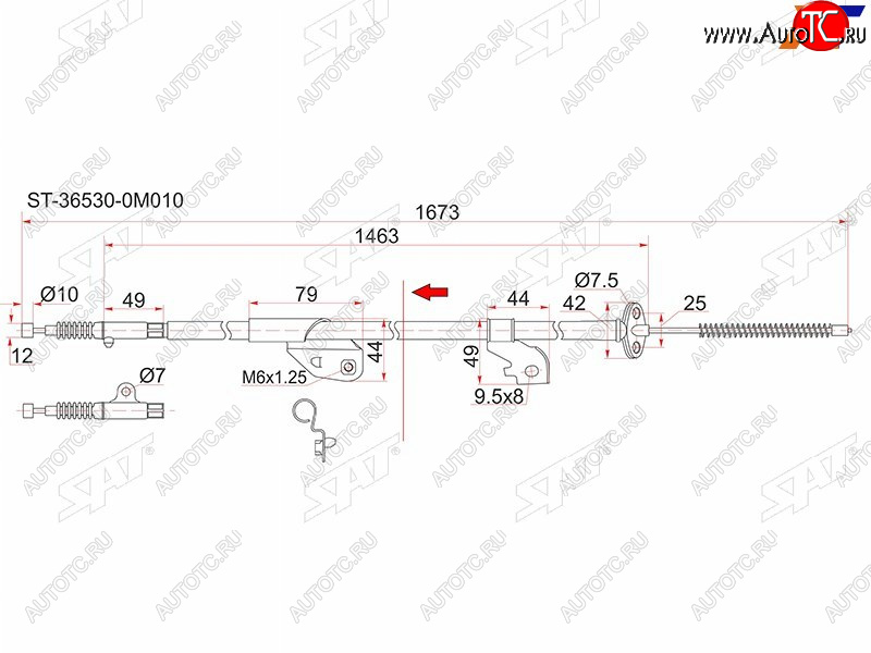 1 499 р. Трос ручника RH 2WD SAT Nissan Sunny B15 (1998-2004) (-Antiskid)  с доставкой в г. Майкоп