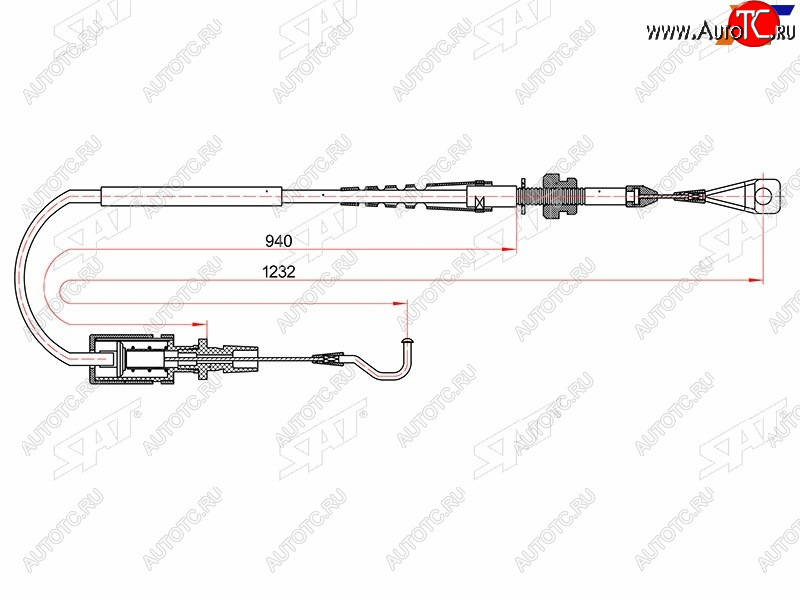 499 р. Трос газа VOLKSWAGEN TRANSPORTER IV 90-03 (1232mm) SAT ST-401-0003  с доставкой в г. Майкоп