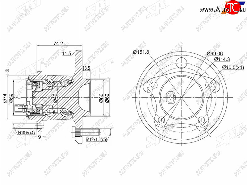 3 679 р. Ступичный узел задн.прав TOYOTA WINDOM MCV30CAMRY ACV40 SAT ST-42450-06040  с доставкой в г. Майкоп