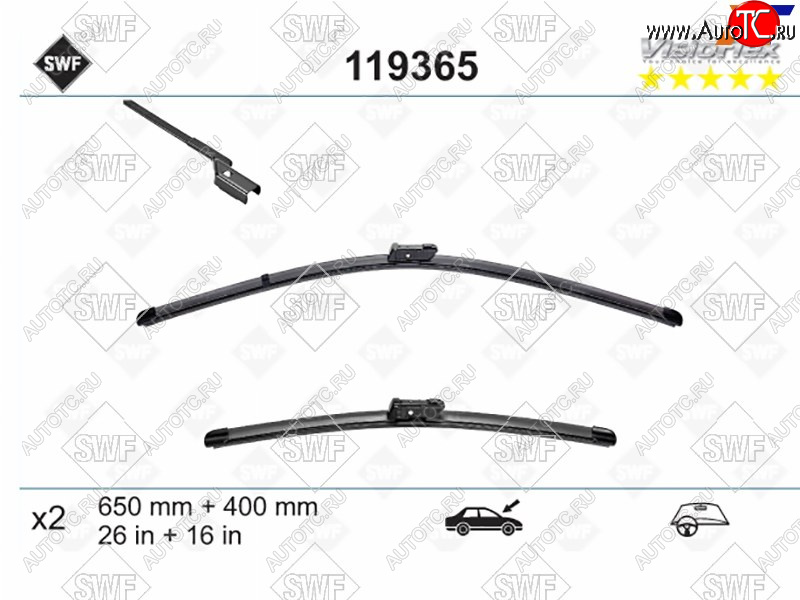 3 299 р. Комплект щеток стеклоочистителя 650мм+400мм TOYOTA AVENSIS 08-18                                     SWF 119365  с доставкой в г. Майкоп
