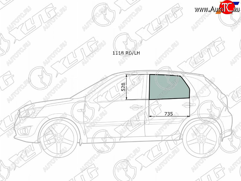 2 569 р. Стекло боковое опускное (Сзади Слева Цвет зеленый) Datsun mi-Do 14-21  on-DO 14-19  LADA Granta XYG 1118 RD/LH  с доставкой в г. Майкоп