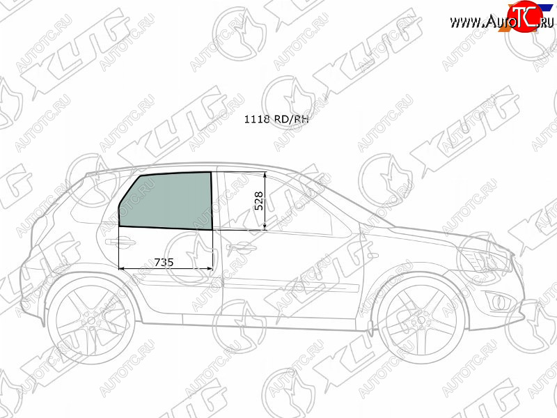 2 569 р. Стекло боковое опускное (Сзади Справа Цвет зеленый) Datsun mi-Do 14-21  on-DO 14-19  LADA Granta XYG 1118 RD/RH  с доставкой в г. Майкоп