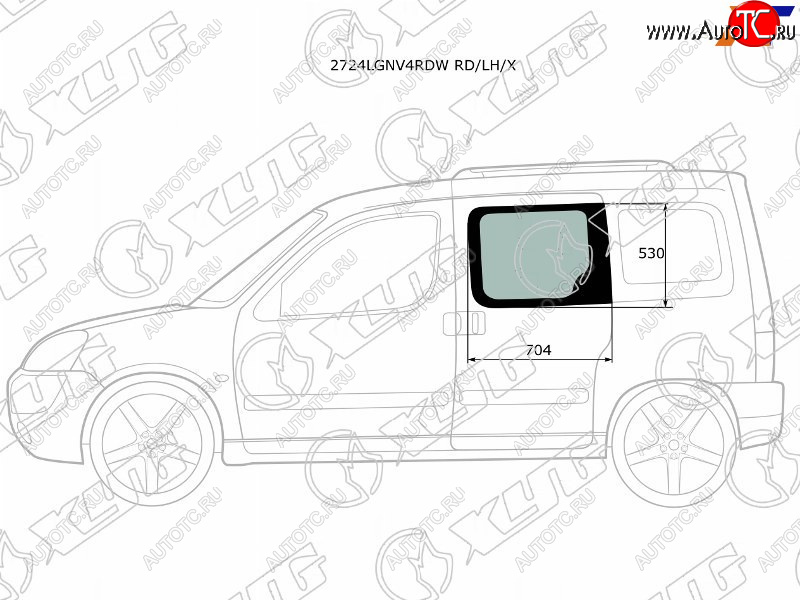 1 579 р. Стекло боковое опускное (Сзади Слева Цвет зеленый) Citroen Berlingo 96-12  Peugeot Partner 96-12 XYG 2724LGNV4RDW RD/LH/X  с доставкой в г. Майкоп