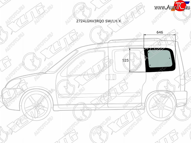 1 759 р. Стекло кузова боковое (не опускное) (Слева Цвет зеленый) Citroen Berlingo 96-12  Peugeot Partner 9 XYG 2724LGNV3RQO SW/LH/X  с доставкой в г. Майкоп