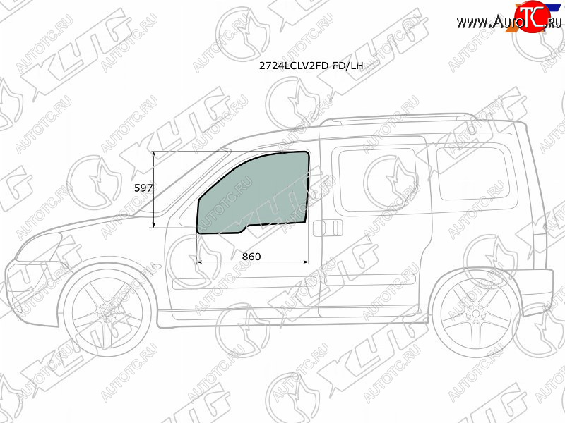 2 789 р. Стекло боковое опускное (Спереди Слева Цвет зеленый) Citroen Berlingo 96-12  Peugeot Partner 96-1 XYG 2724LCLV2FD FD/LH  с доставкой в г. Майкоп
