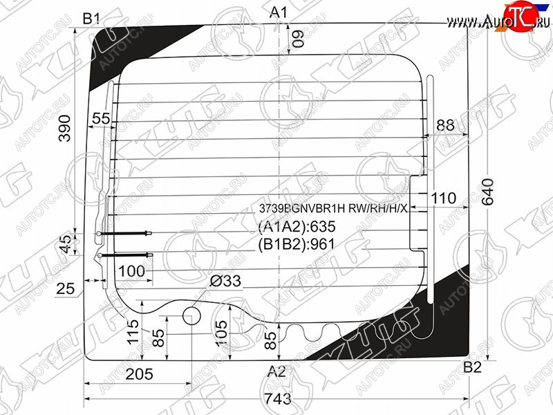 4 999 р. Стекло заднее (Цвет зеленый Обогрев) Ford Transit 00-14 XYG 3739BGNVBR1H RW/RH/H/X  с доставкой в г. Майкоп