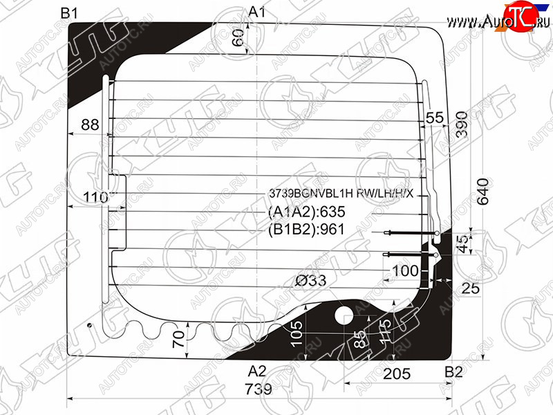 4 999 р. Стекло заднее (Цвет зеленый Обогрев) Ford Transit 00-14 XYG 3739BGNVBL1H RW/LH/H/X  с доставкой в г. Майкоп