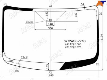 13 749 р. Стекло лобовое FORD TRANSIT (низкаясредняя крыша) 13-                                               AGC 3772AGSVZ1C  с доставкой в г. Майкоп. Увеличить фотографию 1
