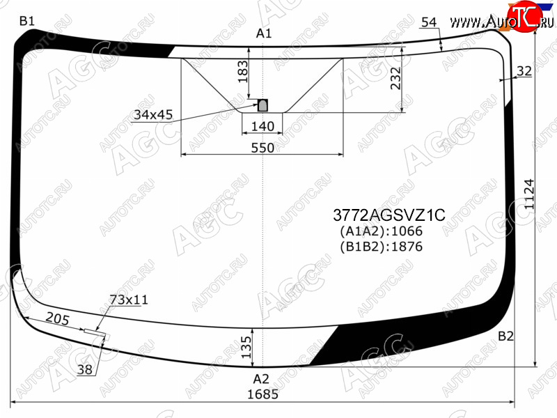 13 749 р. Стекло лобовое FORD TRANSIT (низкаясредняя крыша) 13-                                               AGC 3772AGSVZ1C  с доставкой в г. Майкоп
