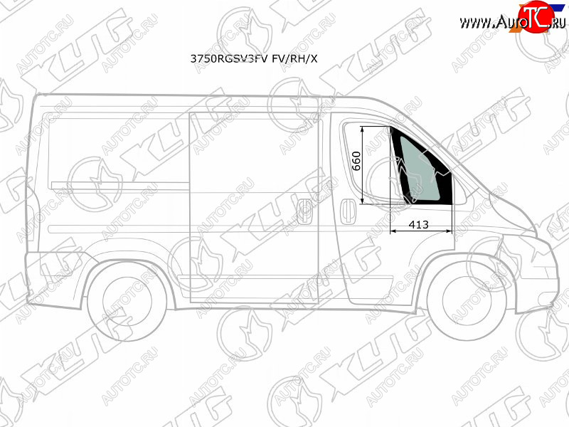 1 759 р. Стекло форточки (Спереди Справа Цвет зеленый) Peugeot Boxer 06-  Citroen Jumper 06-  Fiat Ducato XYG 3750RGSV3FV FV/RH/X  с доставкой в г. Майкоп