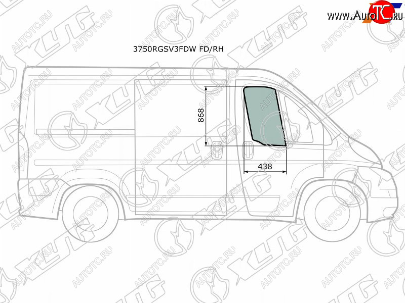 2 789 р. Стекло боковое опускное (Спереди Справа Цвет зеленый) Peugeot Boxer 06-  Citroen Jumper 06-  Fia XYG 3750RGSV3FDW FD/RH  с доставкой в г. Майкоп