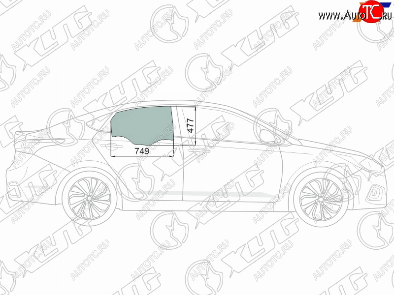 2 699 р. Стекло боковое опускное (Сзади Справа Цвет зеленый Крепления) Hyundai Solaris 17-20  Accent 17-2 XYG 4168RGNS4RD RD/RH  с доставкой в г. Майкоп