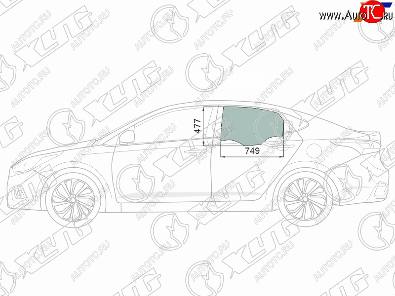 2 699 р. Стекло боковое опускное (Сзади Слева Цвет зеленый Крепления) Hyundai Solaris 17-20  Accent 17-22 XYG 4168LGNS4RD RD/LH  с доставкой в г. Майкоп