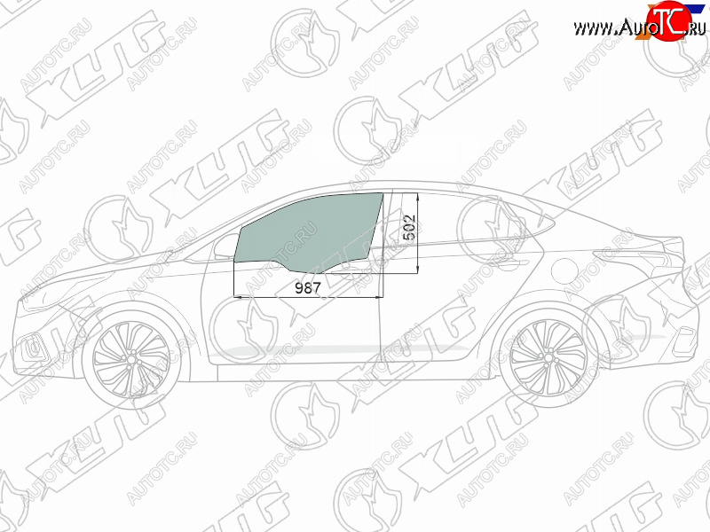 2 569 р. Стекло боковое опускное (Спереди Слева Цвет зеленый Крепления) Hyundai Solaris 17-20  Accent 17- XYG 4168LGNS4FD FD/LH  с доставкой в г. Майкоп