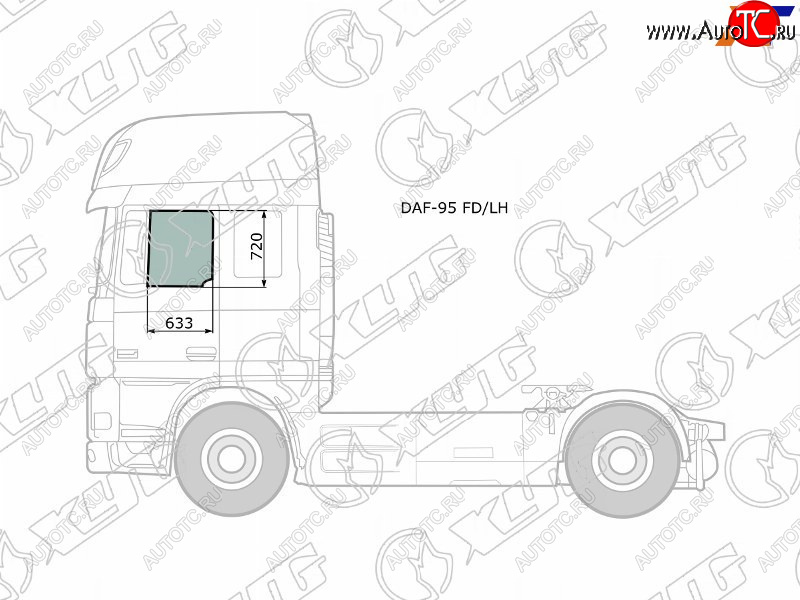 3 999 р. Стекло боковое опускное (Спереди Слева Цвет зеленый) Daf 95 88-08  XF 06-12 XYG DAF-95 FD/LH  с доставкой в г. Майкоп