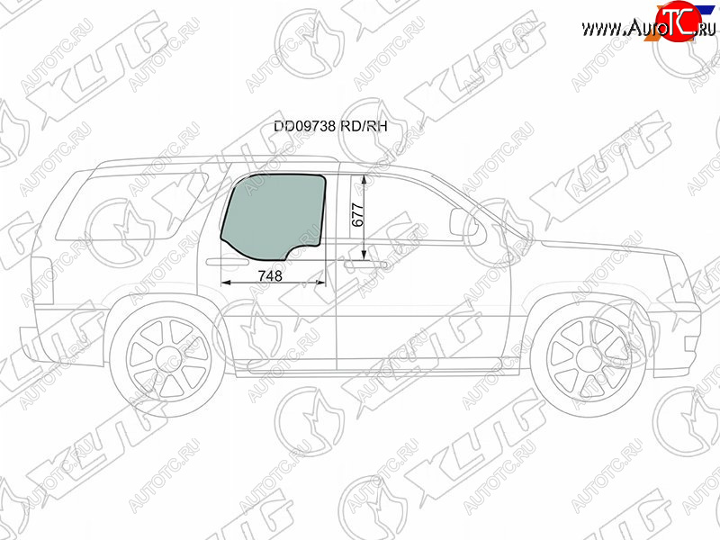 1 059 р. Стекло боковое опускное (Сзади Справа Цвет зеленый 5D) Chevrolet Tahoe 99-07  Cadillac Escalade XYG DD09738 RD/RH  с доставкой в г. Майкоп