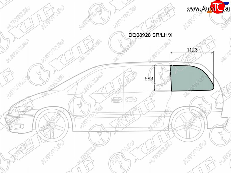 267 р. Стекло кузова боковое (не опускное) (Слева Цвет зеленый) Chrysler Town&Country 95-00  Voyager 95-0 XYG DQ08928 SR/LH/X  с доставкой в г. Майкоп