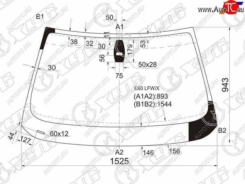 7 249 р. Стекло лобовое (Прямоугольный датчик дождя) XYG BMW 5 серия E60 седан дорестайлинг (2003-2007)  с доставкой в г. Майкоп
