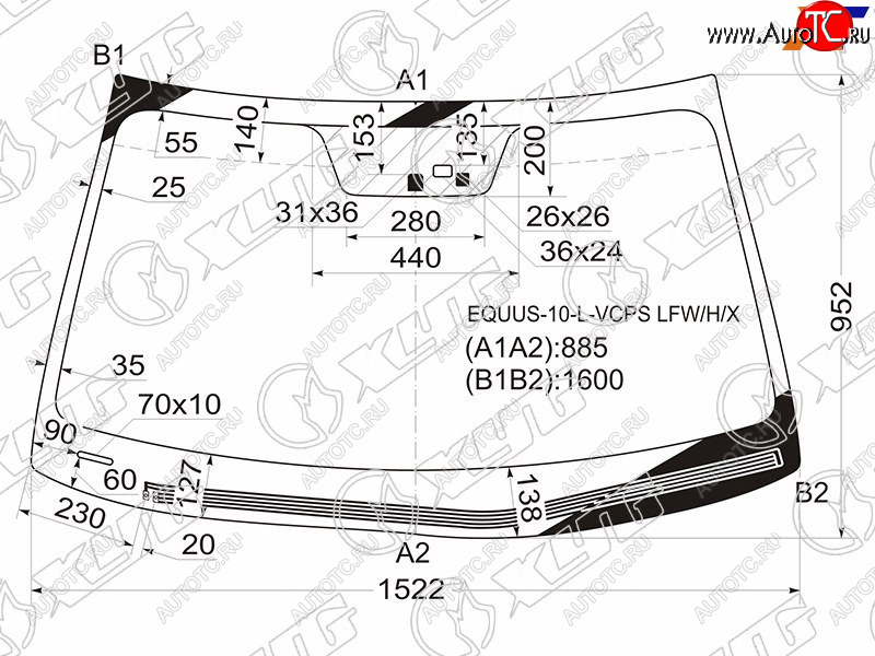 13 199 р. Стекло лобовое (Обогрев щеток Датчик дождя) Hyundai Equus 10-13 XYG EQUUS-10-L-VCPS LFW/H/X  с доставкой в г. Майкоп
