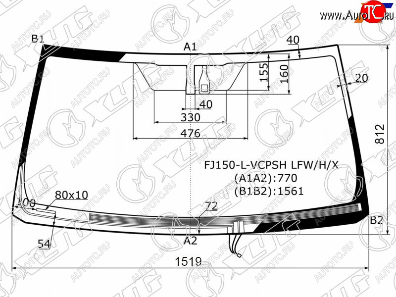 7 999 р. Стекло лобовое (Обогрев щеток Датчик дождя) Toyota Land Cruiser Prado (J150) 09-20  Lexus GX 02-19 XYG FJ150-L-VCPSH LFW/H/X  с доставкой в г. Майкоп
