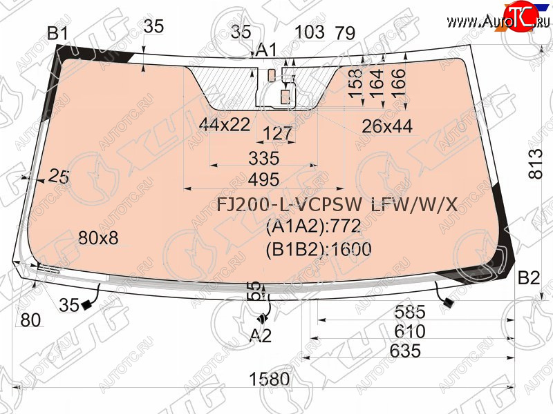 17 499 р. Стекло лобовое (Обогрев щеток Обогрев полный Датчик дождя) Toyota Land Cruiser (J200) 07-15  Lexu XYG FJ200-L-VCPSW LFW/W/X  с доставкой в г. Майкоп