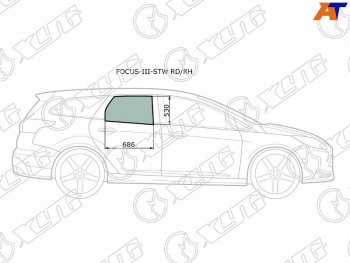 2 789 р. Стекло боковое опускное (Сзади Справа Цвет зеленый) Ford Focus 10-19 XYG FOCUS-III-STW RD/RH  с доставкой в г. Майкоп. Увеличить фотографию 1