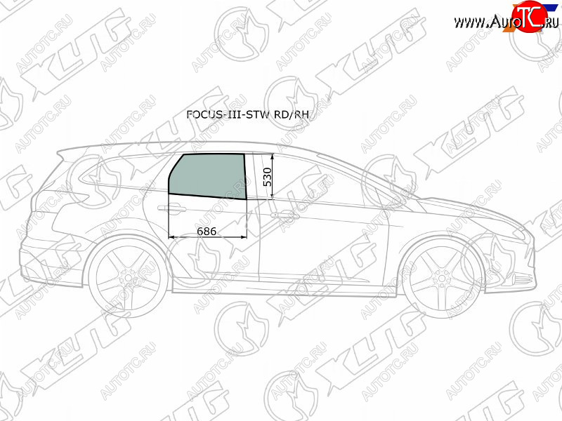2 789 р. Стекло боковое опускное (Сзади Справа Цвет зеленый) Ford Focus 10-19 XYG FOCUS-III-STW RD/RH  с доставкой в г. Майкоп