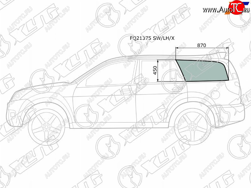 3 999 р. Стекло кузова боковое (не опускное) (Слева Цвет зеленый) Great Wall Hover 05-10  Hover H3 10-16  XYG FQ21375 SW/LH/X  с доставкой в г. Майкоп